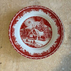 Replacement Salad Plate Winter Cottage by Gibson Designs:red & white 8” diameter